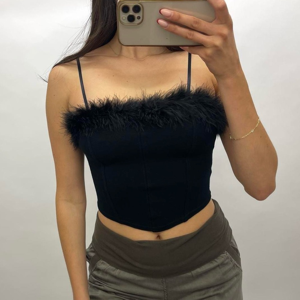 Feather Trim Crop Top